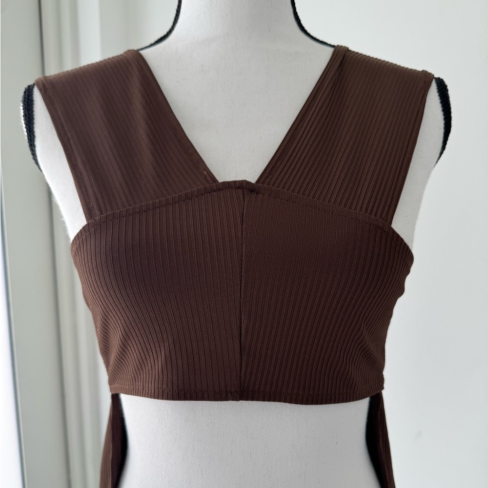SHEIN Brown V-Neck Blouse Women Size XS US 2 100% Polyester Pre-Owned